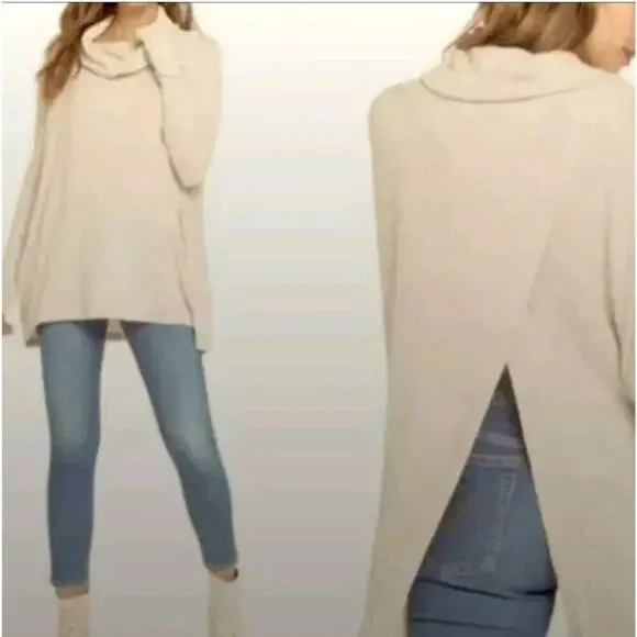 Free People Top Juicy Long Sleeve Size L oversized Ivory NWT Waffle Knit - Picture 4 of 11